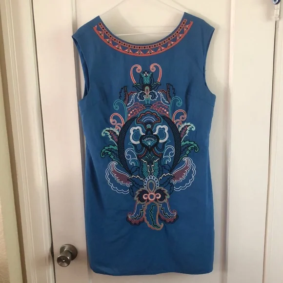 Flying Tomato | Dresses | Flying Tomato Blue Embroidered Cotton Linen Dress  | Poshmark